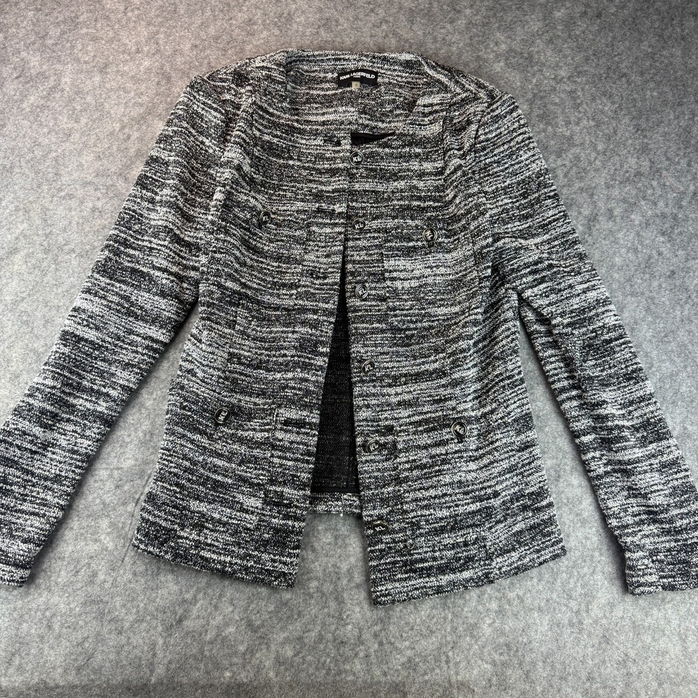 Karl Lagerfeld Jacket Womens S Black White Tweed Blazer Business Pockets Jeweled